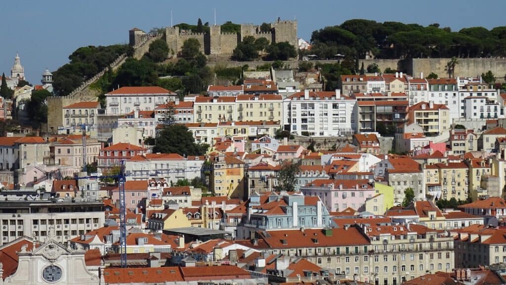 The walls of Saint George’s Castle above Alfama in Lisbon