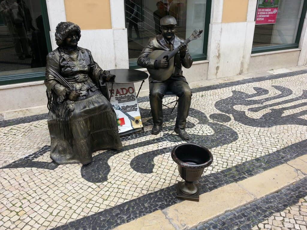 Bronze statue of Fado musicians in Lisbon