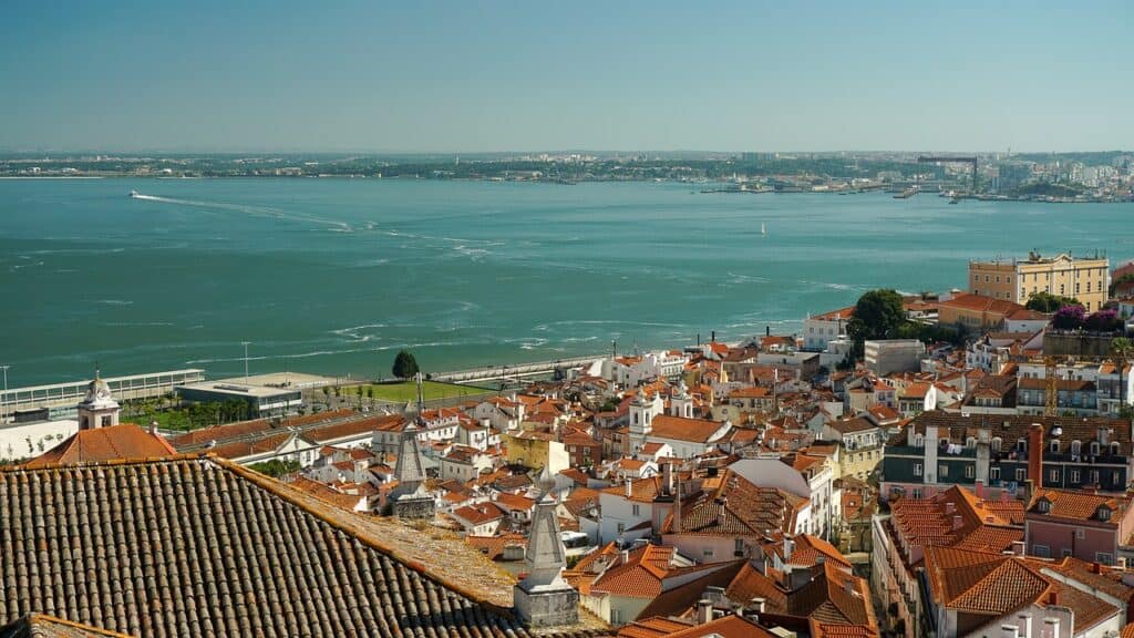 The Tagus estuary and the harbor below the Alfama neighborhood in Lisbon