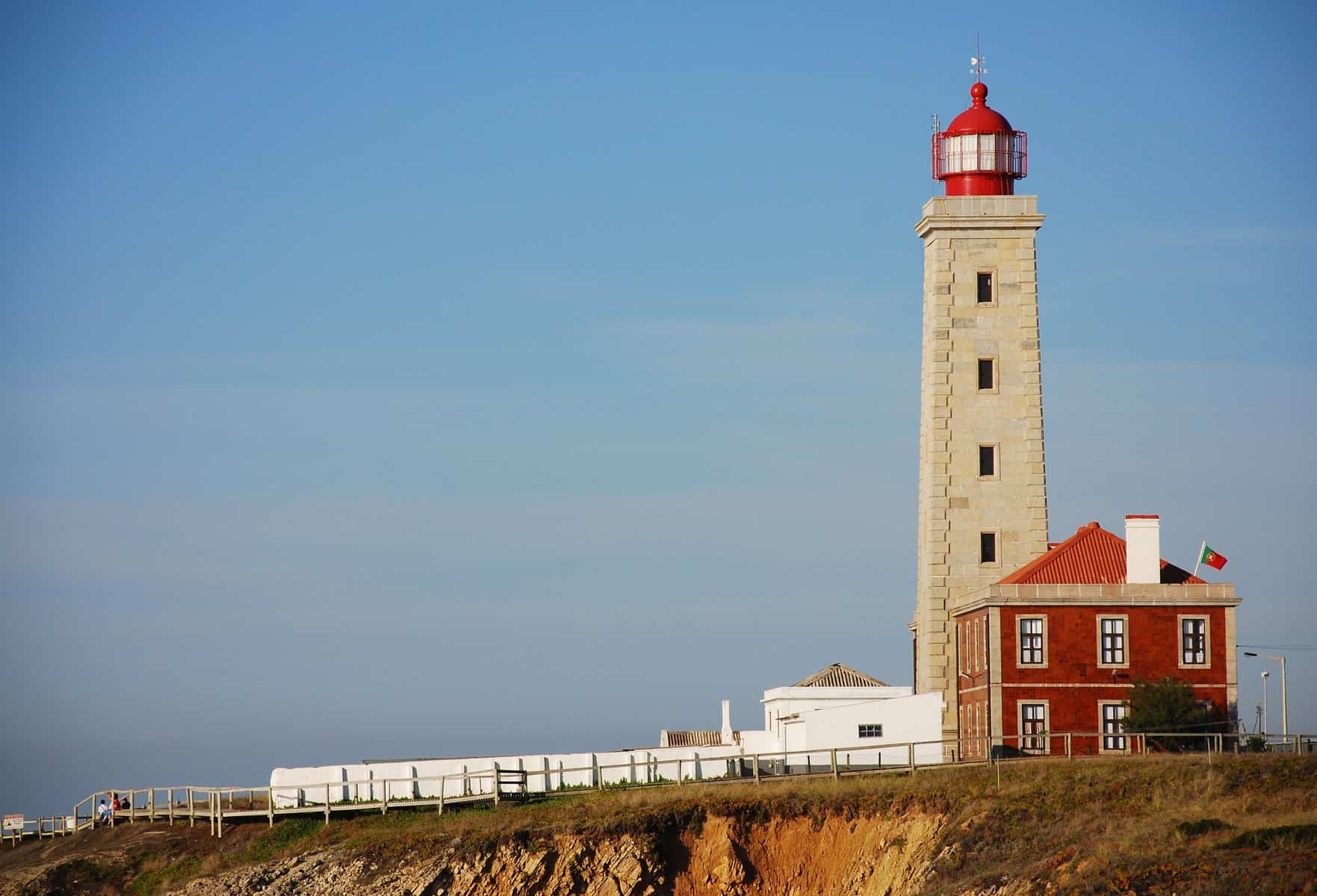 Lighthouse Sao Pedro de Moel on Silver Coast in Portugal