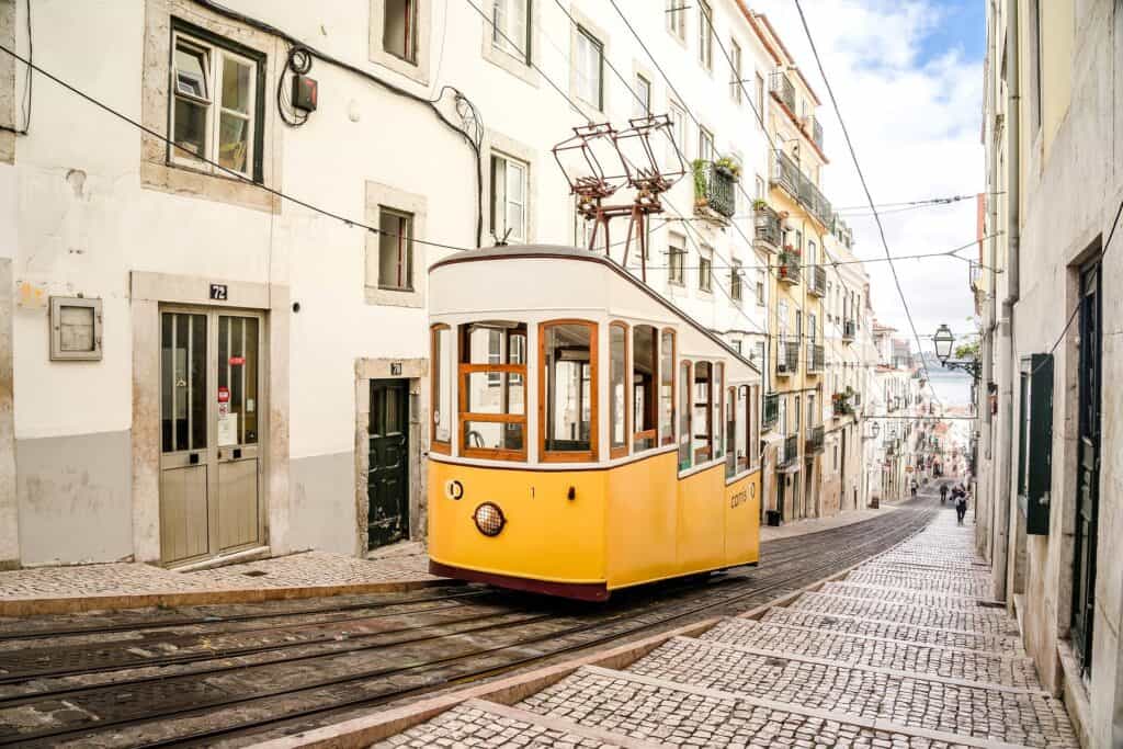 Lisbon-Portugal-Tram-paved-street