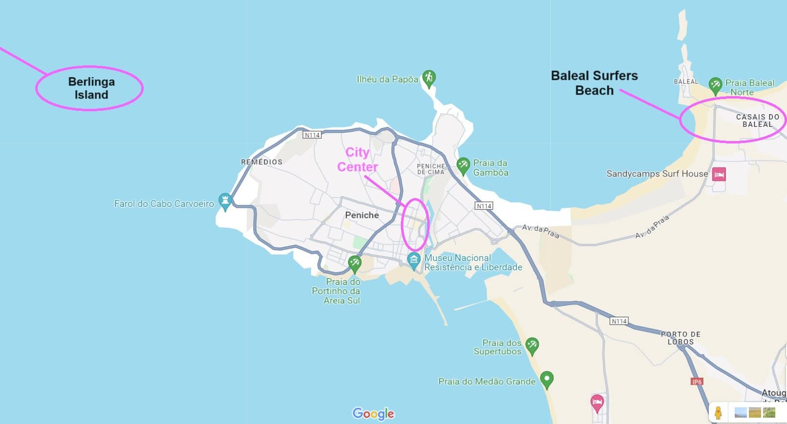 Peniche_Portugal_where_to_stay_map