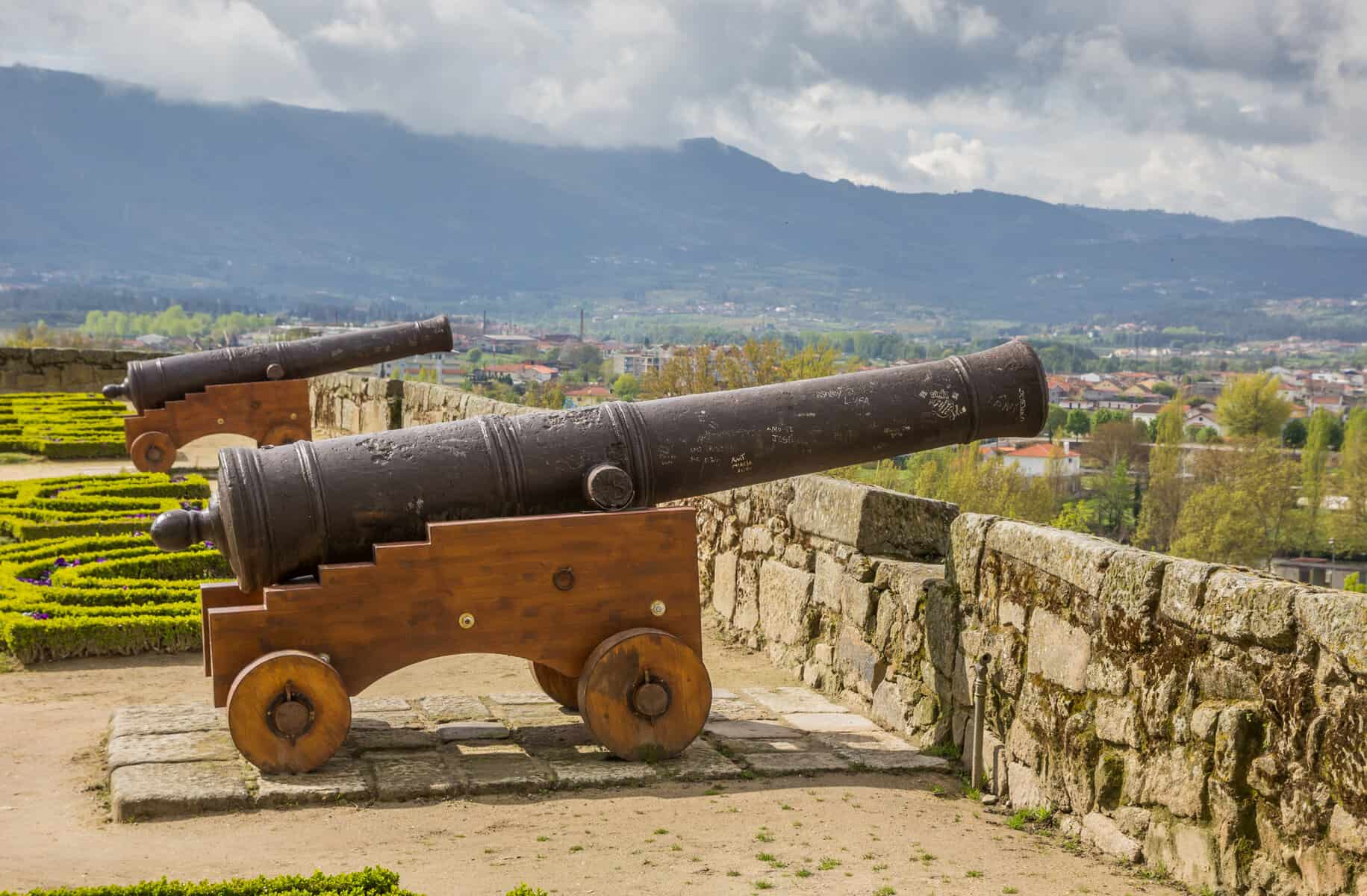 Cannon in the garden of Chaves Castle in Portugal