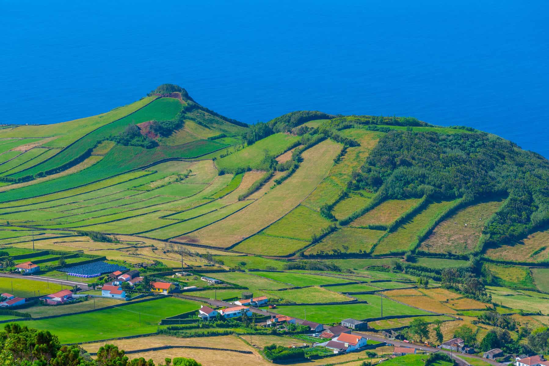 Rural landscape of Sao Jorge island at the Azores, Portugal.