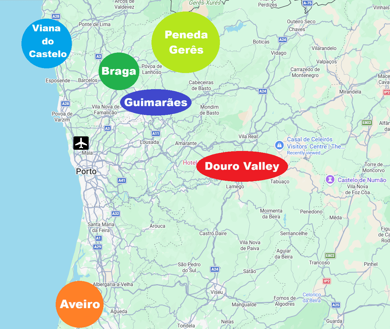 Porto-Portugal-day-trips-map